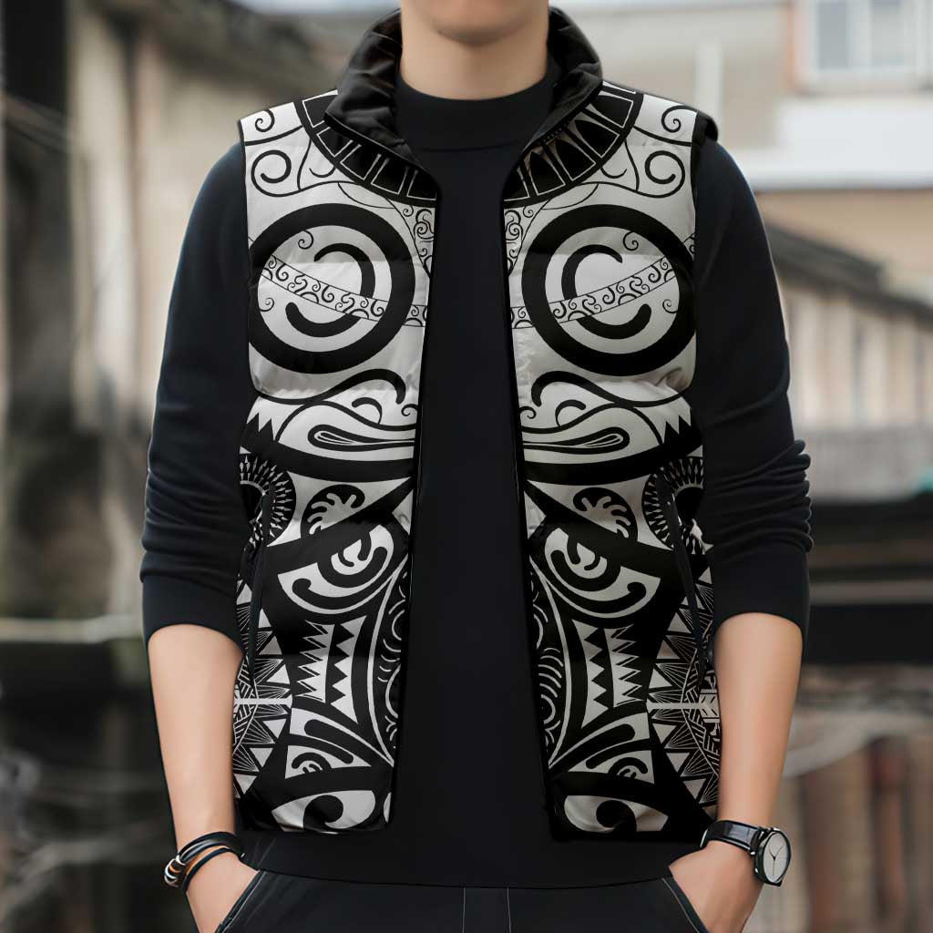 Marquesas Islands Sleeveless Puffer Jacket Marquesan Tattoo Black White Color LT14 - Polynesian Pride