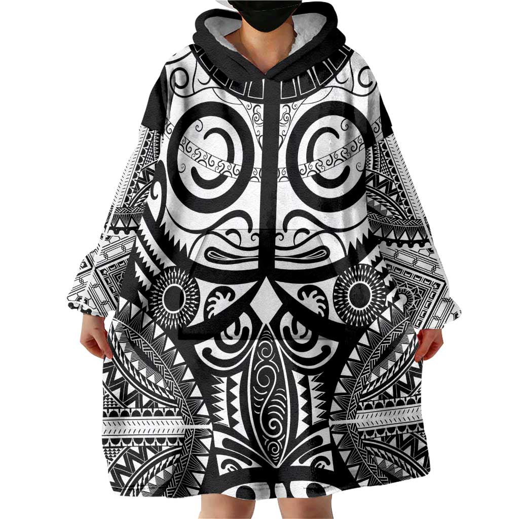 Marquesas Islands Wearable Blanket Hoodie Marquesan Tattoo Black White Color LT14 - Polynesian Pride