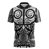 Marquesas Islands Zipper Polo Shirt Marquesan Tattoo Black White Color LT14 Black - Polynesian Pride