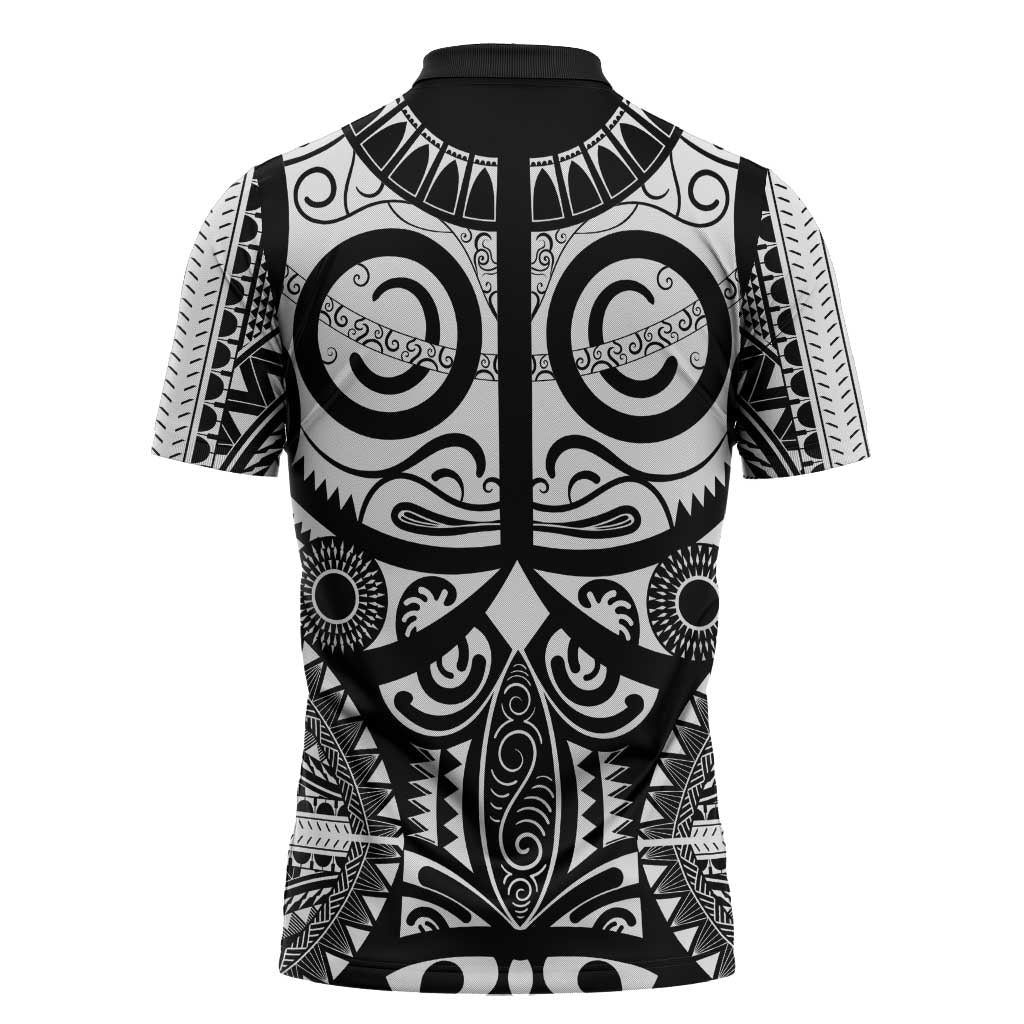 Marquesas Islands Zipper Polo Shirt Marquesan Tattoo Black White Color LT14 - Polynesian Pride