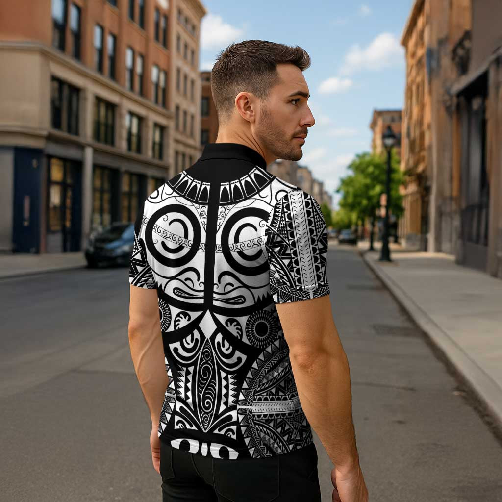 Marquesas Islands Zipper Polo Shirt Marquesan Tattoo Black White Color LT14 - Polynesian Pride
