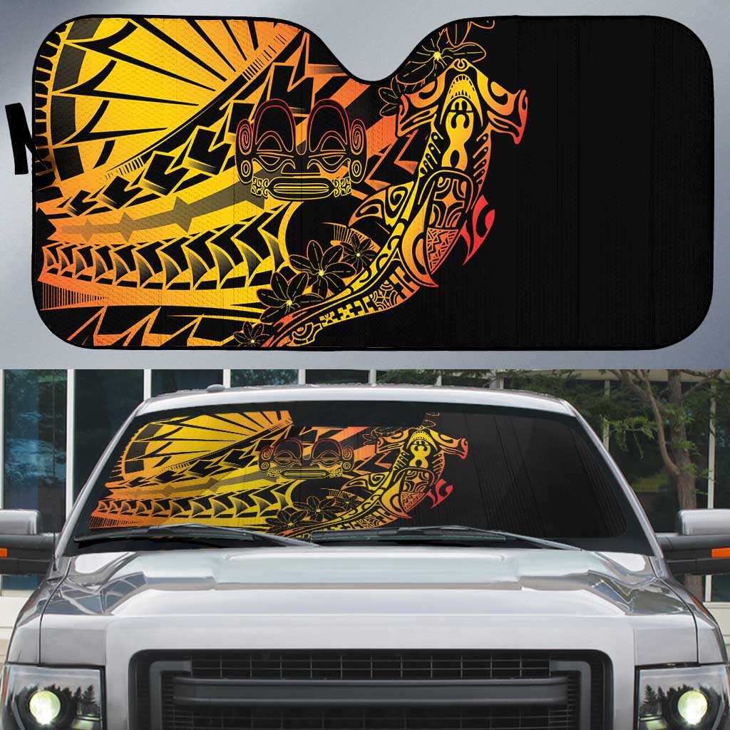Gradient Marquesas Islands Auto Sun Shade Marquesan Matatiki Hammerhead Shark Patutiki LT14 Yellow - Polynesian Pride