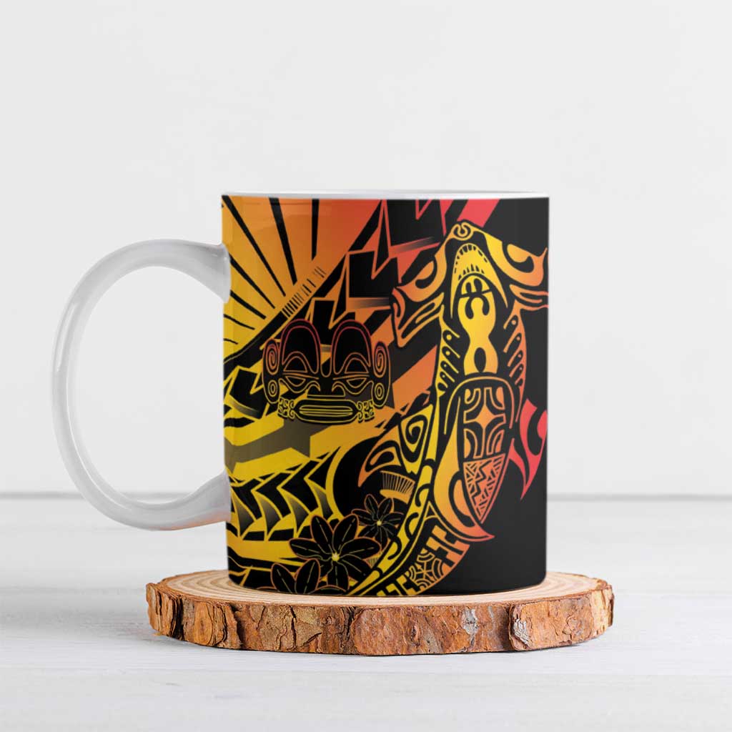 Gradient Marquesas Islands Ceramic Mug Marquesan Matatiki Hammerhead Shark Patutiki LT14 Yellow - Polynesian Pride