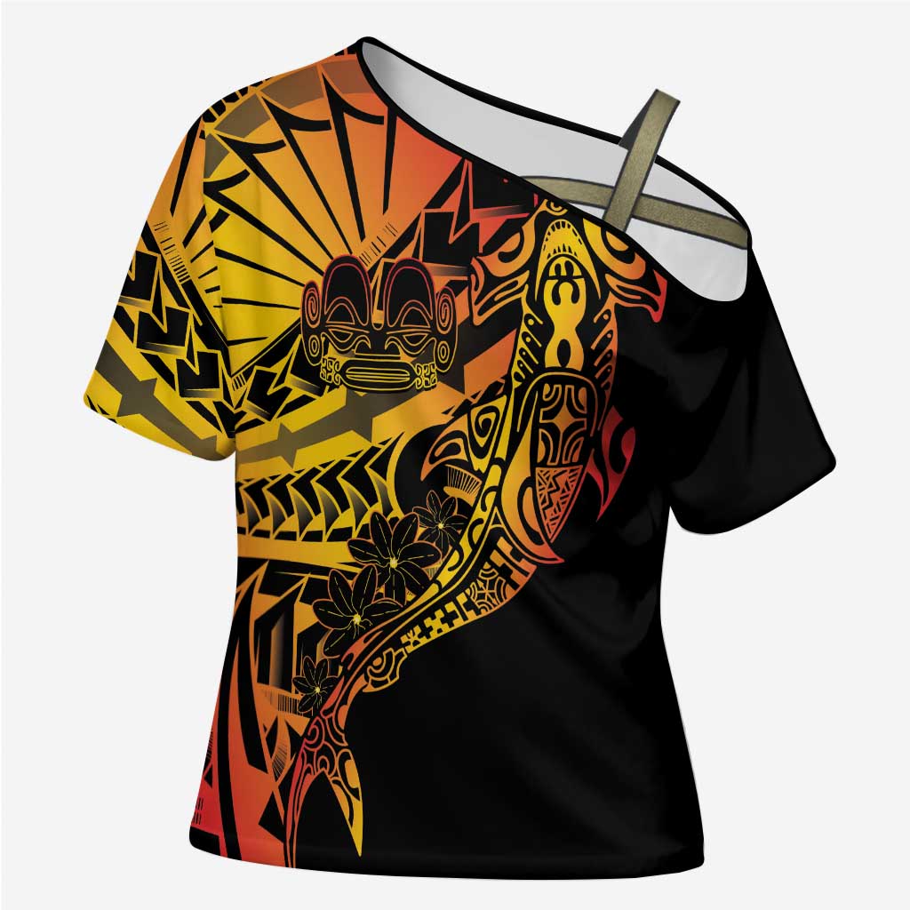 Gradient Marquesas Islands Cross Shoulder Shirt Marquesan Matatiki Hammerhead Shark Patutiki LT14 Female Yellow - Polynesian Pride