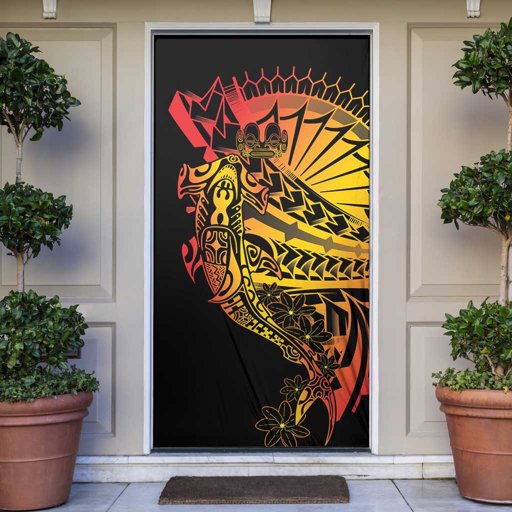 Gradient Marquesas Islands Door Cover Marquesan Matatiki Hammerhead Shark Patutiki LT14 Yellow - Polynesian Pride