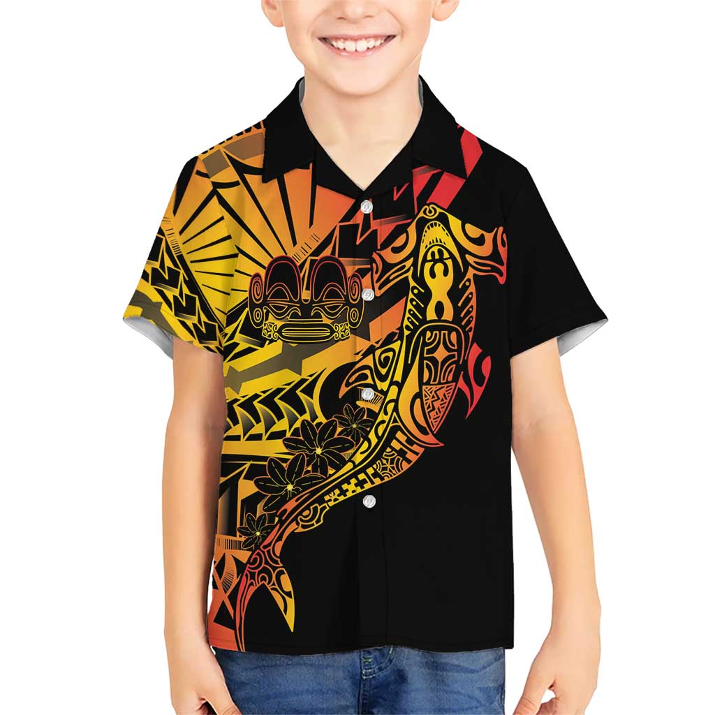 Gradient Marquesas Islands Kid Hawaiian Shirt Marquesan Matatiki Hammerhead Shark Patutiki LT14 Kid Yellow - Polynesian Pride