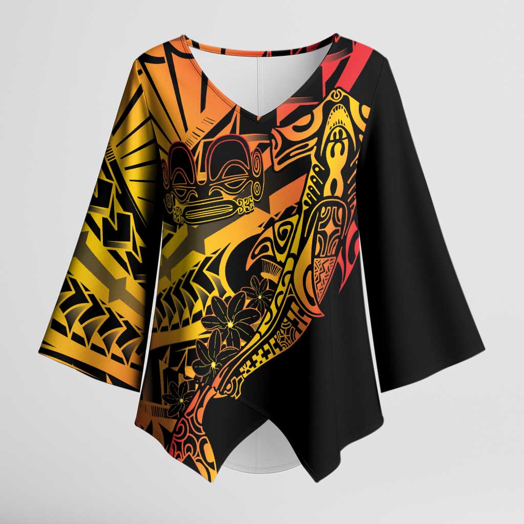 Gradient Marquesas Islands Kimono Sleeve Blouse Marquesan Matatiki Hammerhead Shark Patutiki LT14 Female Yellow - Polynesian Pride