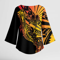 Gradient Marquesas Islands Kimono Sleeve Blouse Marquesan Matatiki Hammerhead Shark Patutiki LT14 - Polynesian Pride