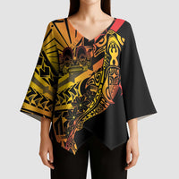 Gradient Marquesas Islands Kimono Sleeve Blouse Marquesan Matatiki Hammerhead Shark Patutiki LT14 - Polynesian Pride