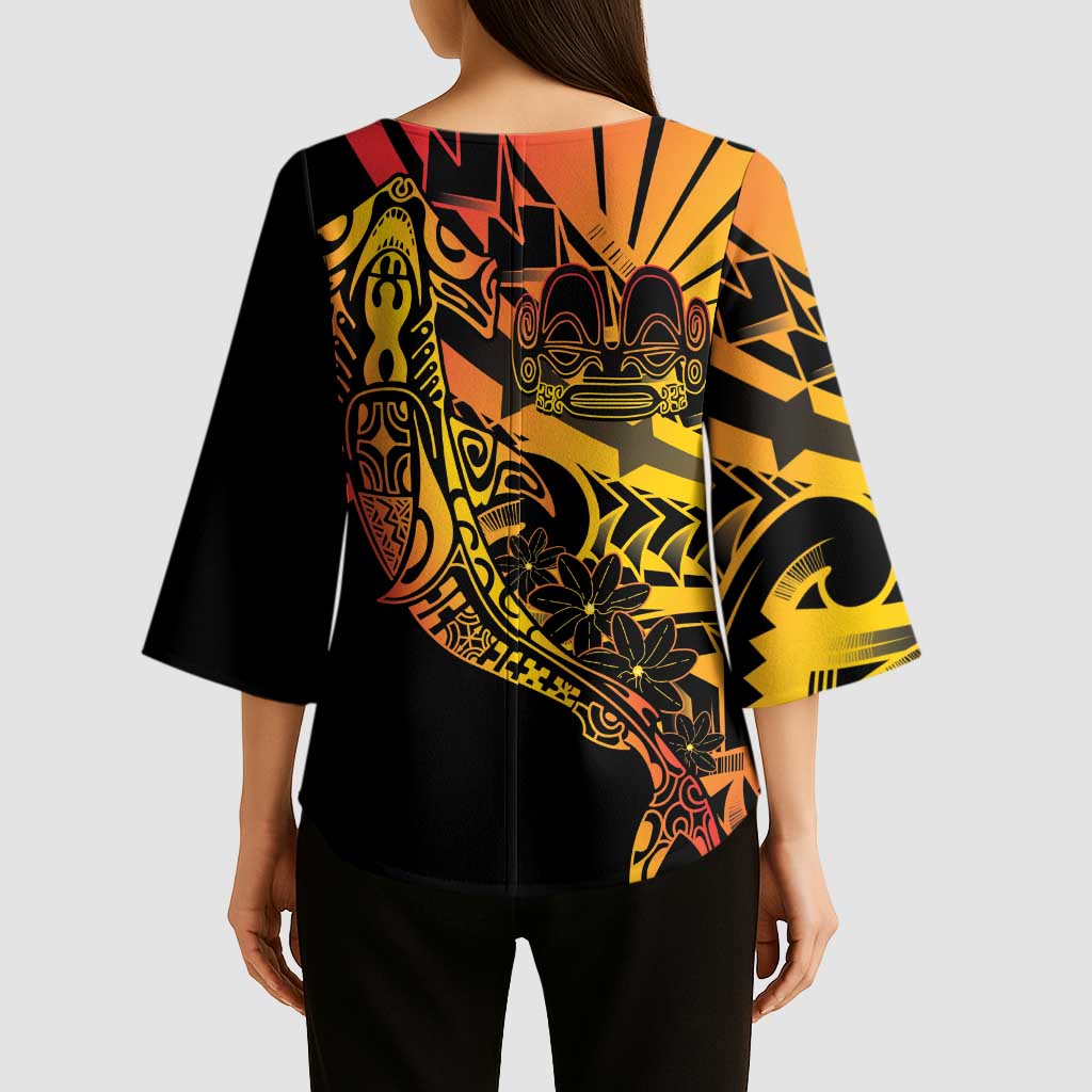 Gradient Marquesas Islands Kimono Sleeve Blouse Marquesan Matatiki Hammerhead Shark Patutiki LT14 - Polynesian Pride