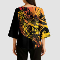 Gradient Marquesas Islands Kimono Sleeve Blouse Marquesan Matatiki Hammerhead Shark Patutiki LT14 - Polynesian Pride