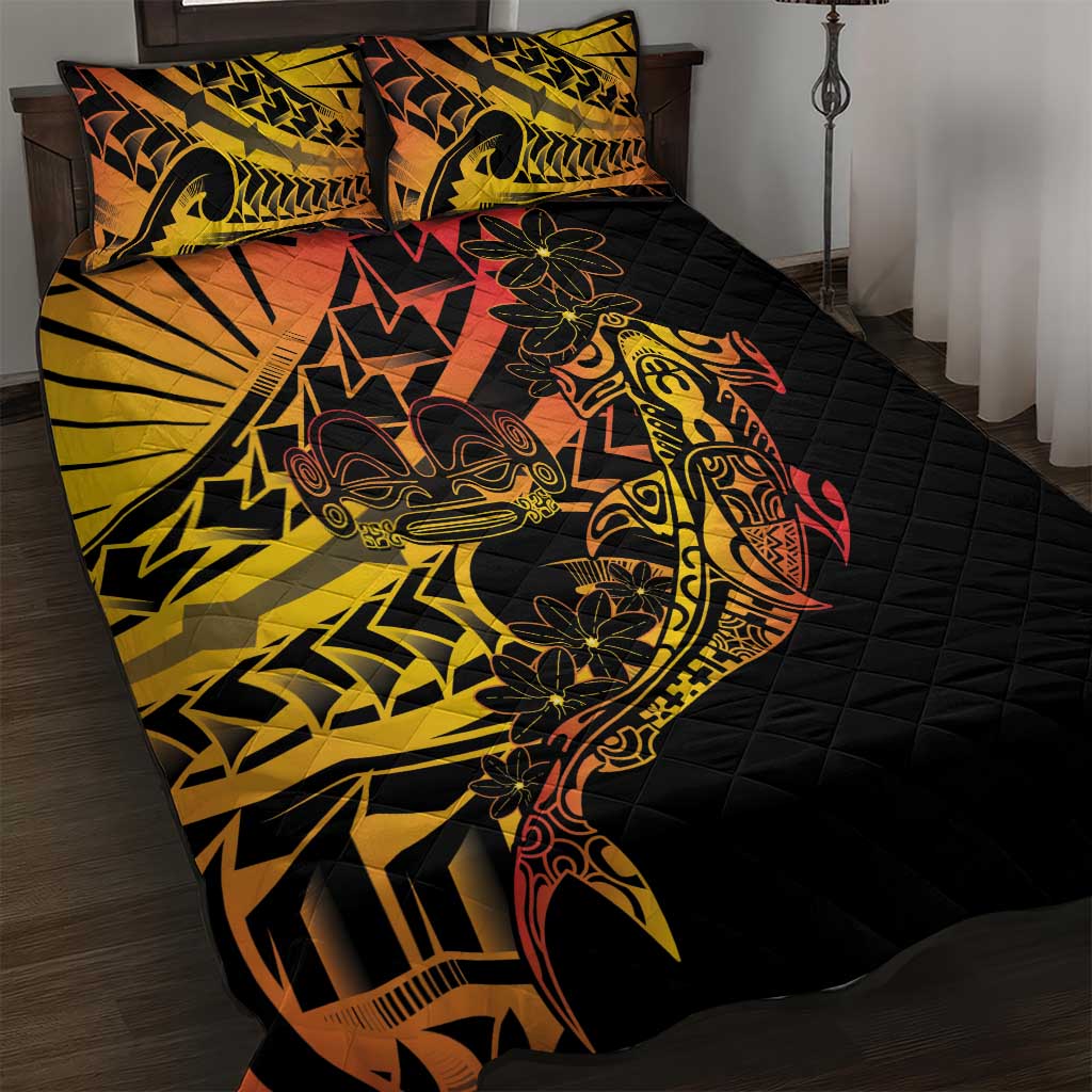 Gradient Marquesas Islands Quilt Bed Set Marquesan Matatiki Hammerhead Shark Patutiki LT14 Yellow - Polynesian Pride