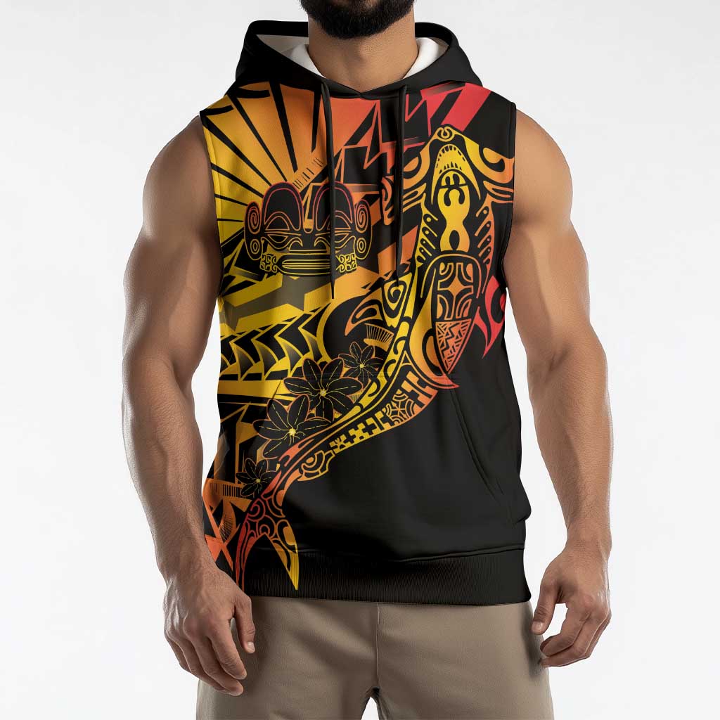 Gradient Marquesas Islands Sleeveless Hoodie Marquesan Matatiki Hammerhead Shark Patutiki LT14 - Polynesian Pride