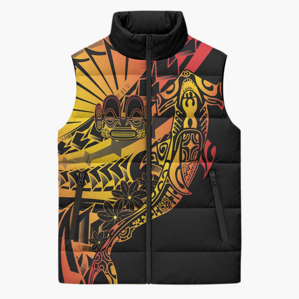 Gradient Marquesas Islands Sleeveless Puffer Jacket Marquesan Matatiki Hammerhead Shark Patutiki LT14 Unisex Yellow - Polynesian Pride
