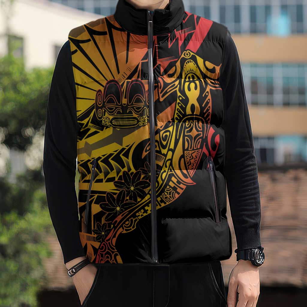 Gradient Marquesas Islands Sleeveless Puffer Jacket Marquesan Matatiki Hammerhead Shark Patutiki LT14 - Polynesian Pride