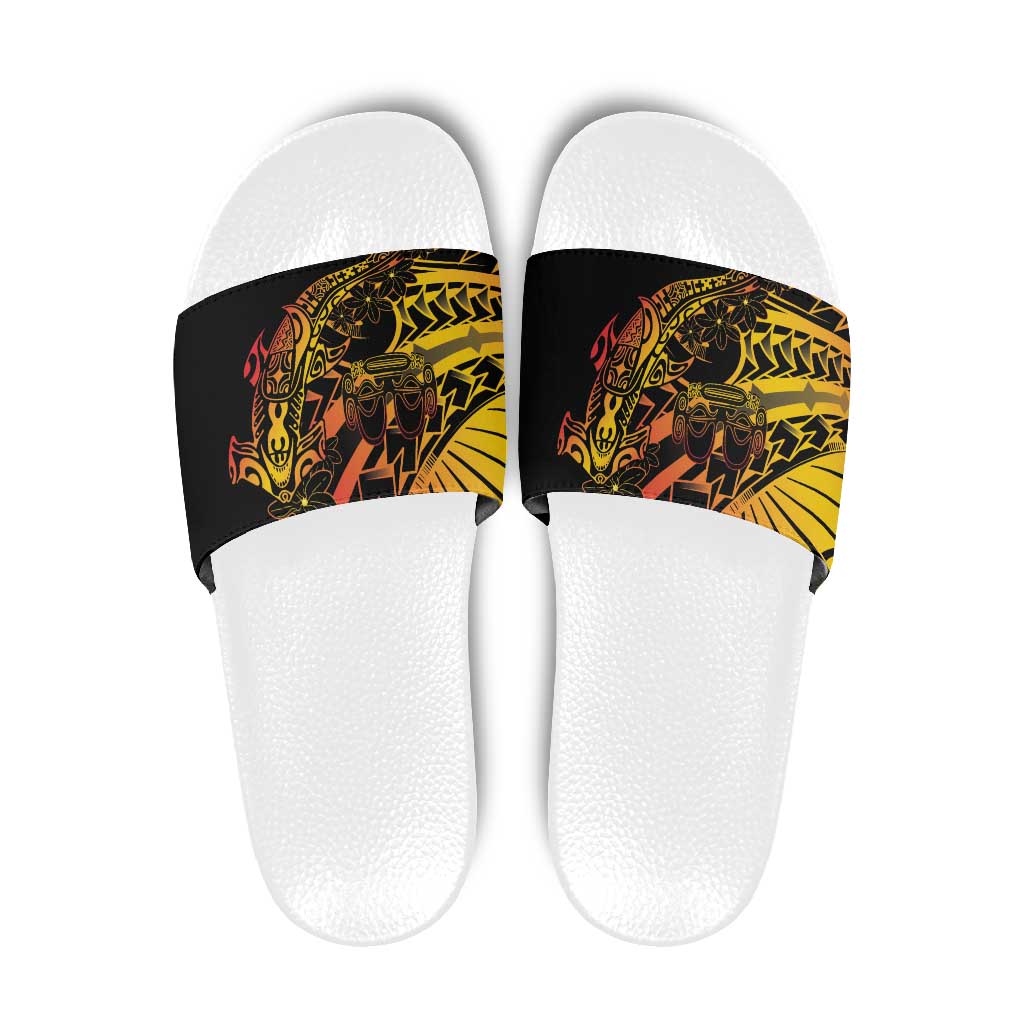 Gradient Marquesas Islands Slide Sandals Marquesan Matatiki Hammerhead Shark Patutiki LT14 Yellow - Polynesian Pride