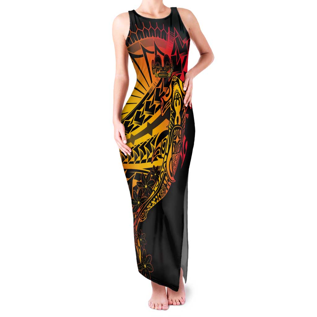 Gradient Marquesas Islands Tank Maxi Dress Marquesan Matatiki Hammerhead Shark Patutiki LT14 Women Yellow - Polynesian Pride