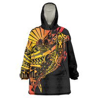 Gradient Marquesas Islands Wearable Blanket Hoodie Marquesan Matatiki Hammerhead Shark Patutiki LT14 One Size Yellow - Polynesian Pride