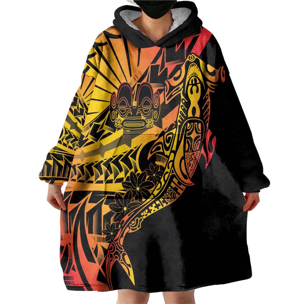 Gradient Marquesas Islands Wearable Blanket Hoodie Marquesan Matatiki Hammerhead Shark Patutiki LT14 - Polynesian Pride