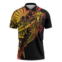 Gradient Marquesas Islands Zipper Polo Shirt Marquesan Matatiki Hammerhead Shark Patutiki LT14 Yellow - Polynesian Pride