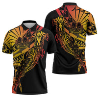 Gradient Marquesas Islands Zipper Polo Shirt Marquesan Matatiki Hammerhead Shark Patutiki LT14 - Polynesian Pride