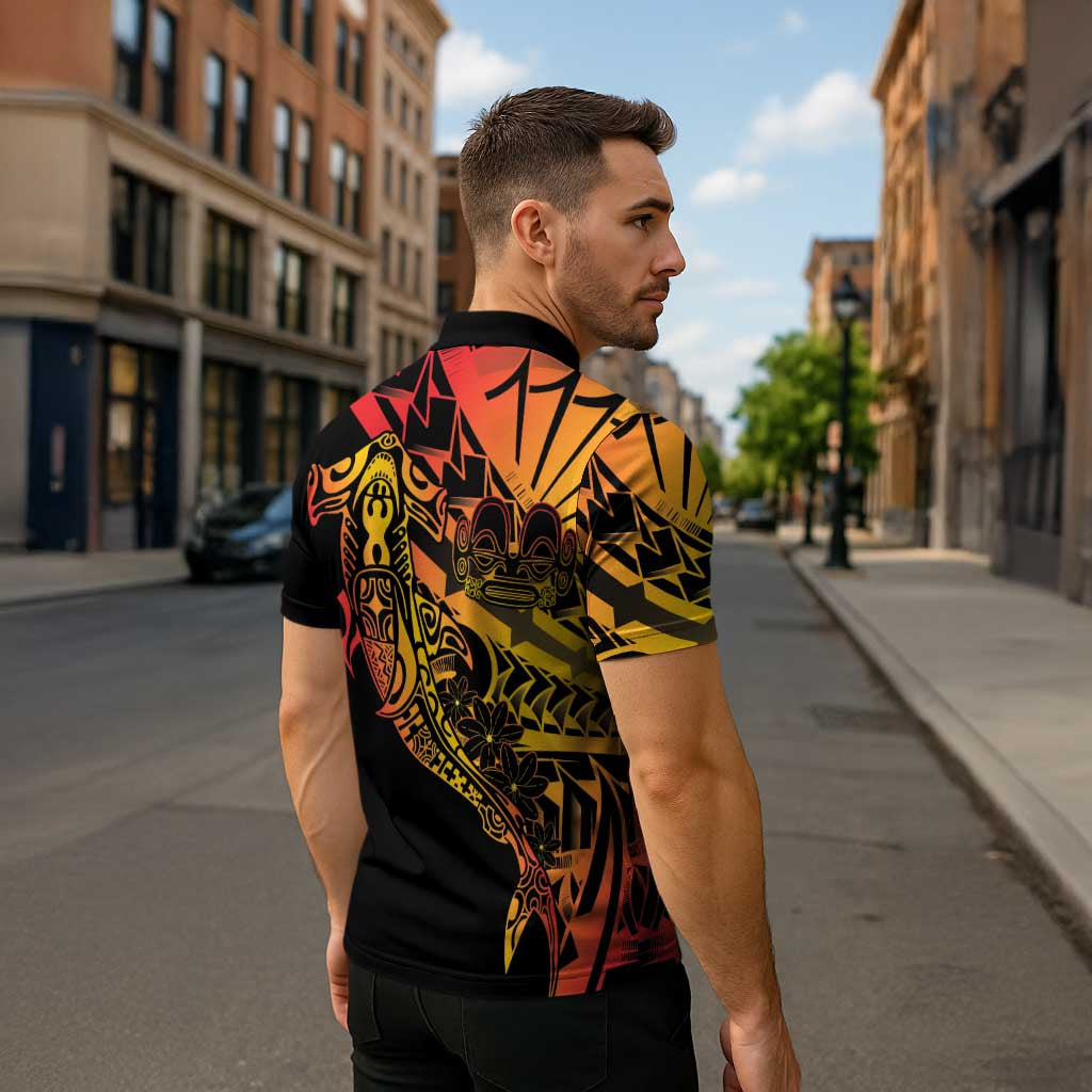 Gradient Marquesas Islands Zipper Polo Shirt Marquesan Matatiki Hammerhead Shark Patutiki LT14 - Polynesian Pride
