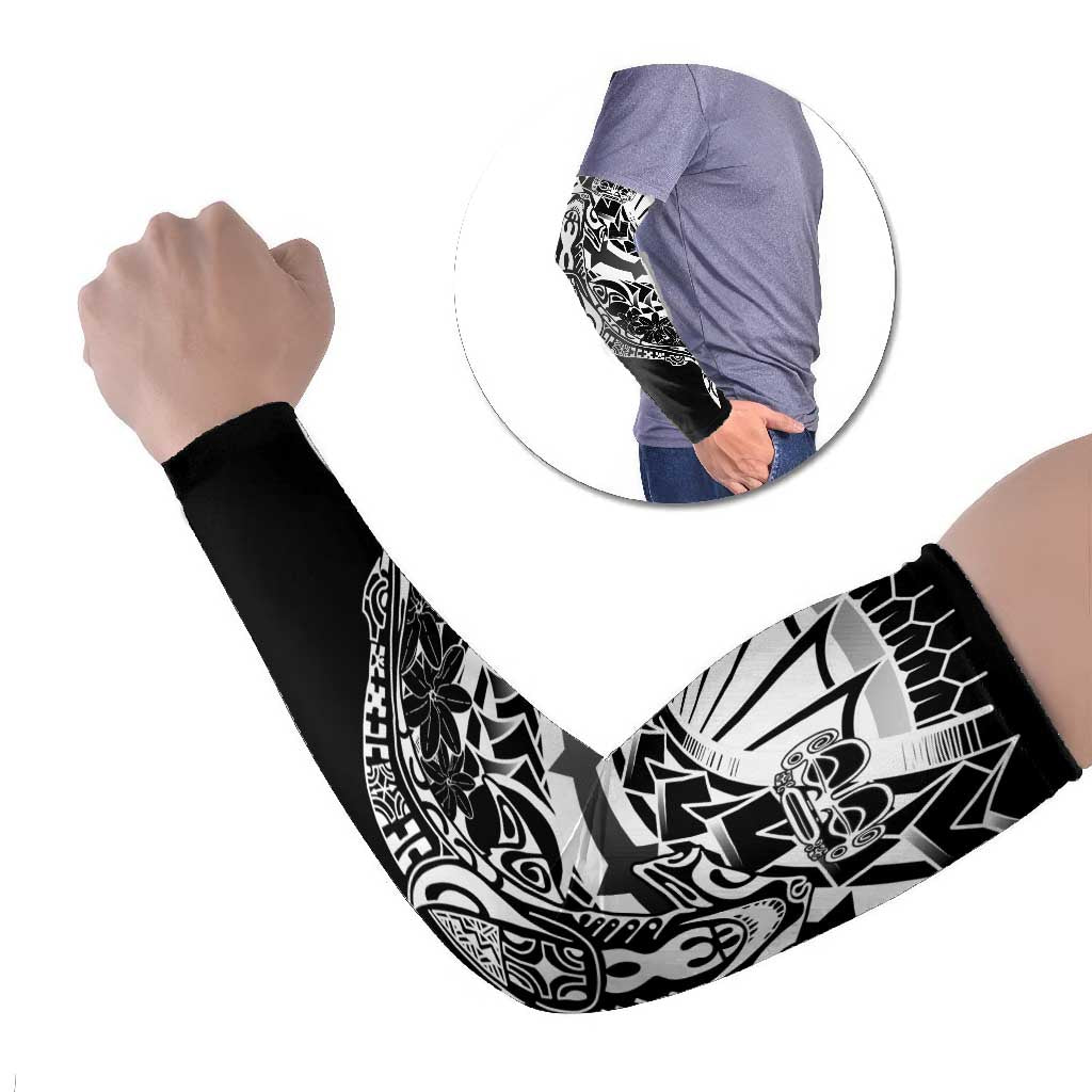 Black White Marquesas Islands Arm Sleeves Marquesan Matatiki Hammerhead Shark Patutiki LT14 Set of 2 Black - Polynesian Pride