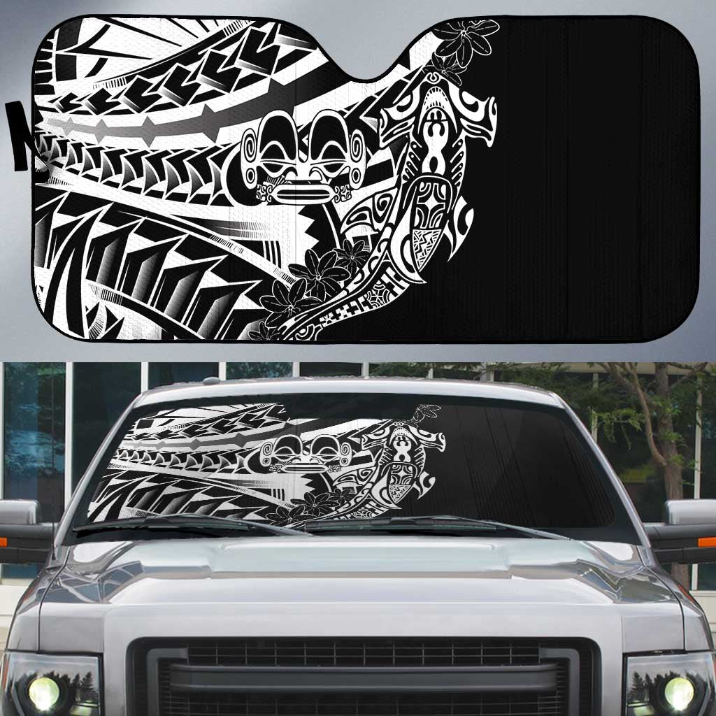 Black White Marquesas Islands Auto Sun Shade Marquesan Matatiki Hammerhead Shark Patutiki LT14 Black - Polynesian Pride