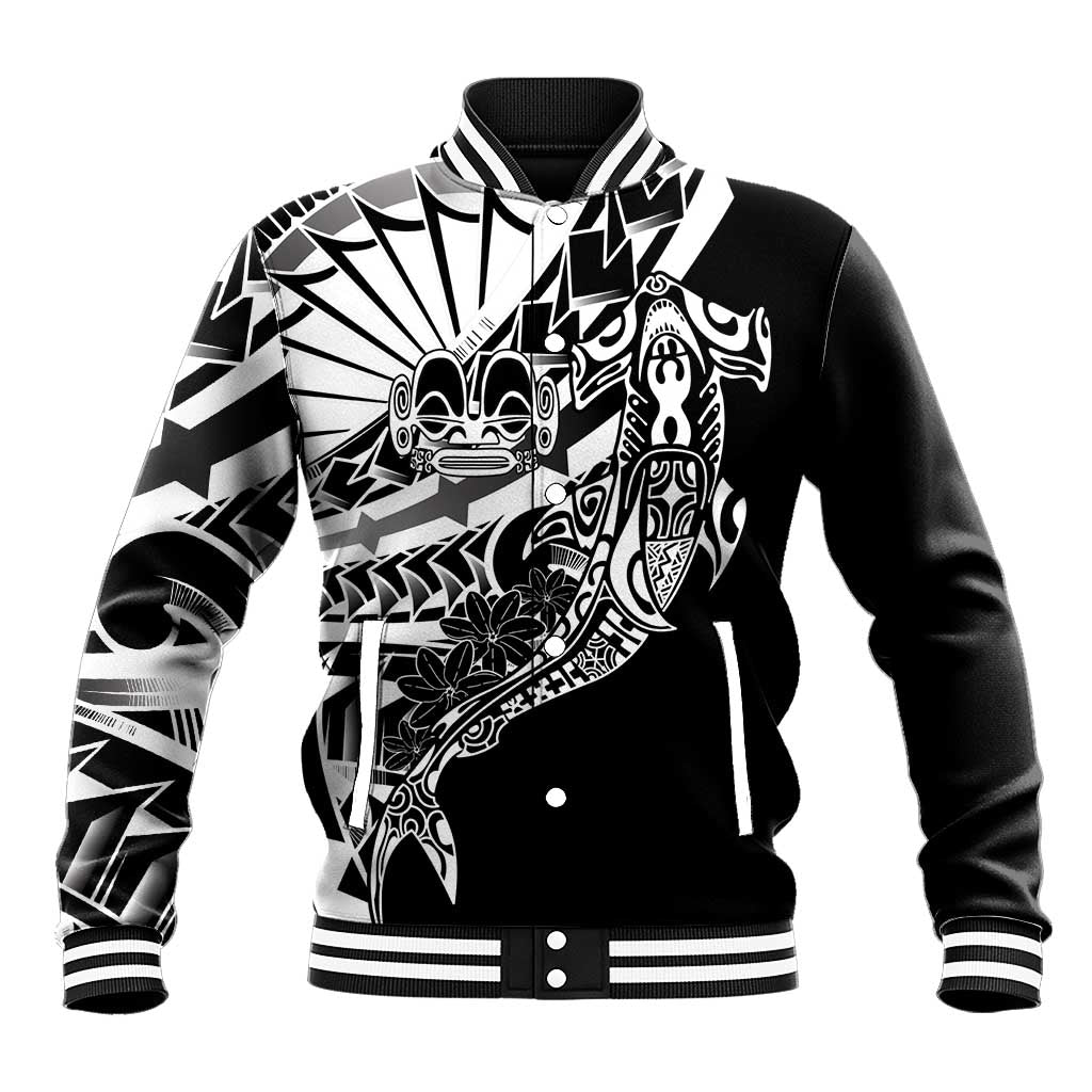 Black White Marquesas Islands Baseball Jacket Marquesan Matatiki Hammerhead Shark Patutiki LT14 Unisex Black - Polynesian Pride