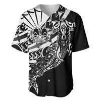 Black White Marquesas Islands Baseball Jersey Marquesan Matatiki Hammerhead Shark Patutiki LT14 Black - Polynesian Pride