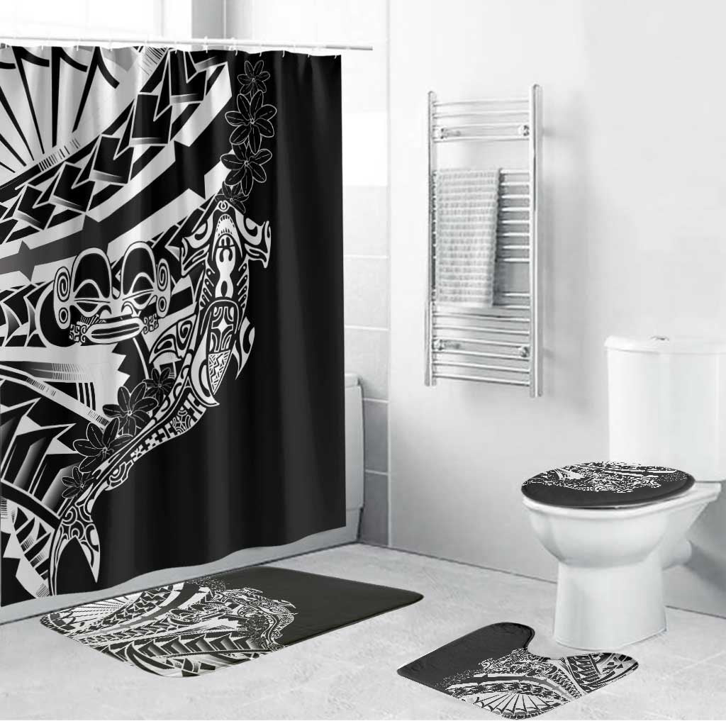 Black White Marquesas Islands Bathroom Set Marquesan Matatiki Hammerhead Shark Patutiki LT14 Bathroom Set (4 pcs) Black - Polynesian Pride