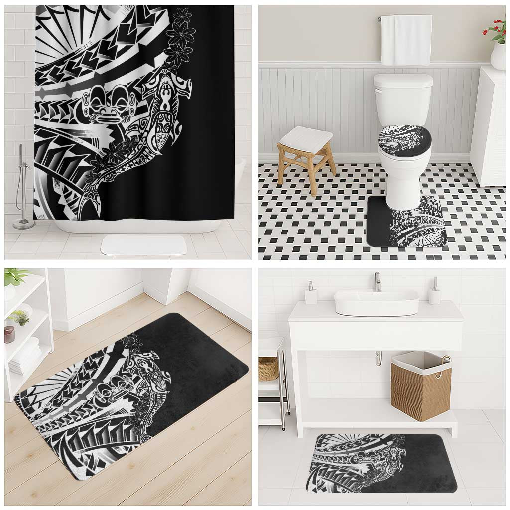 Black White Marquesas Islands Bathroom Set Marquesan Matatiki Hammerhead Shark Patutiki LT14 - Polynesian Pride