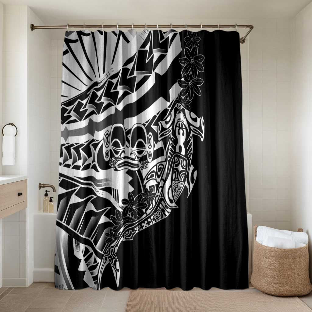 Black White Marquesas Islands Bathroom Set Marquesan Matatiki Hammerhead Shark Patutiki LT14 Shower Curtain Only Black - Polynesian Pride