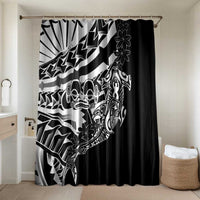 Black White Marquesas Islands Bathroom Set Marquesan Matatiki Hammerhead Shark Patutiki LT14 Shower Curtain Only Black - Polynesian Pride