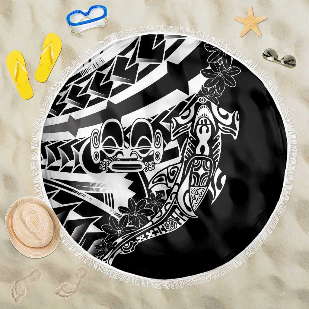Black White Marquesas Islands Beach Blanket Marquesan Matatiki Hammerhead Shark Patutiki LT14 One Size 150cm Black - Polynesian Pride