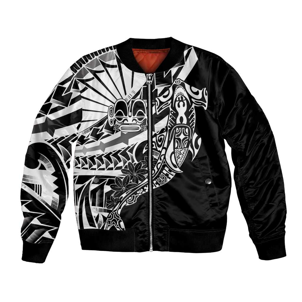 Black White Marquesas Islands Bomber Jacket Marquesan Matatiki Hammerhead Shark Patutiki LT14 Unisex Black - Polynesian Pride