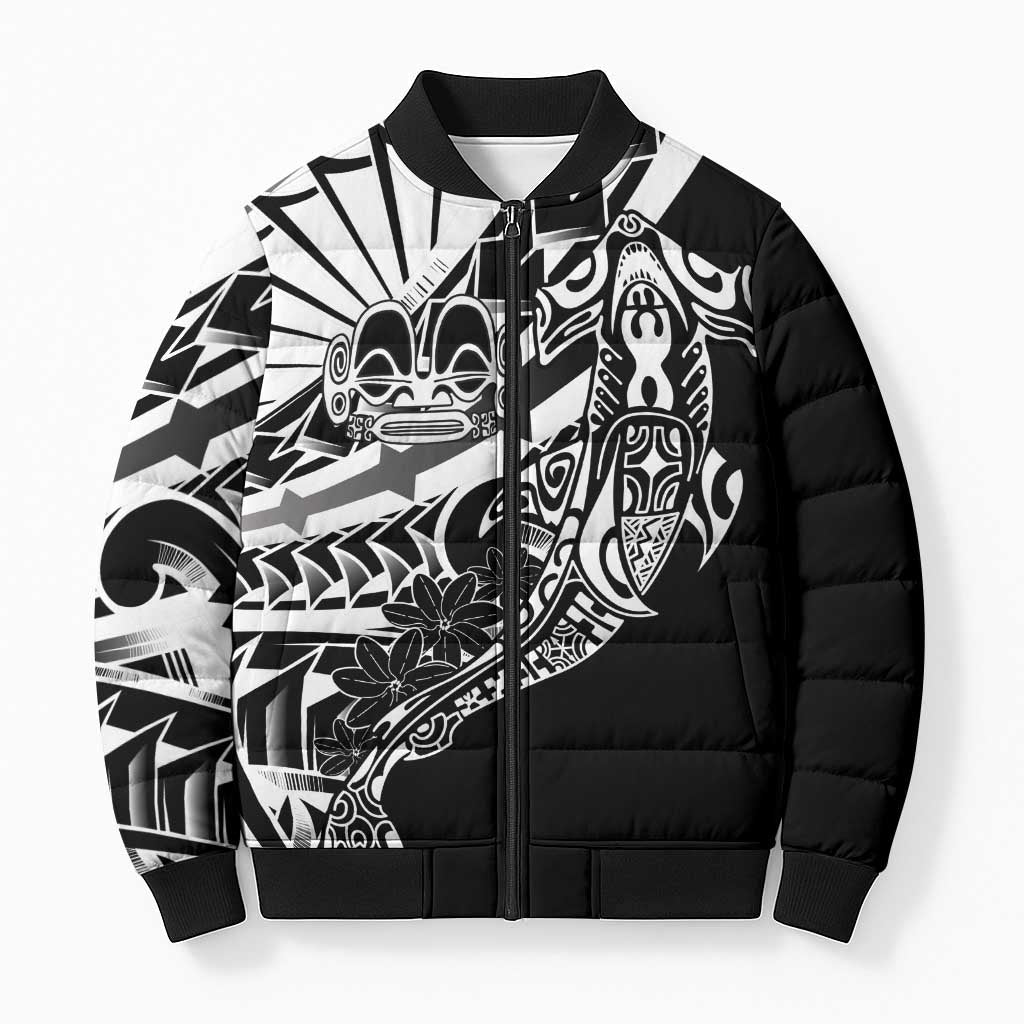 Black White Marquesas Islands Bomber Puffer Jacket Marquesan Matatiki Hammerhead Shark Patutiki LT14 Unisex Black - Polynesian Pride
