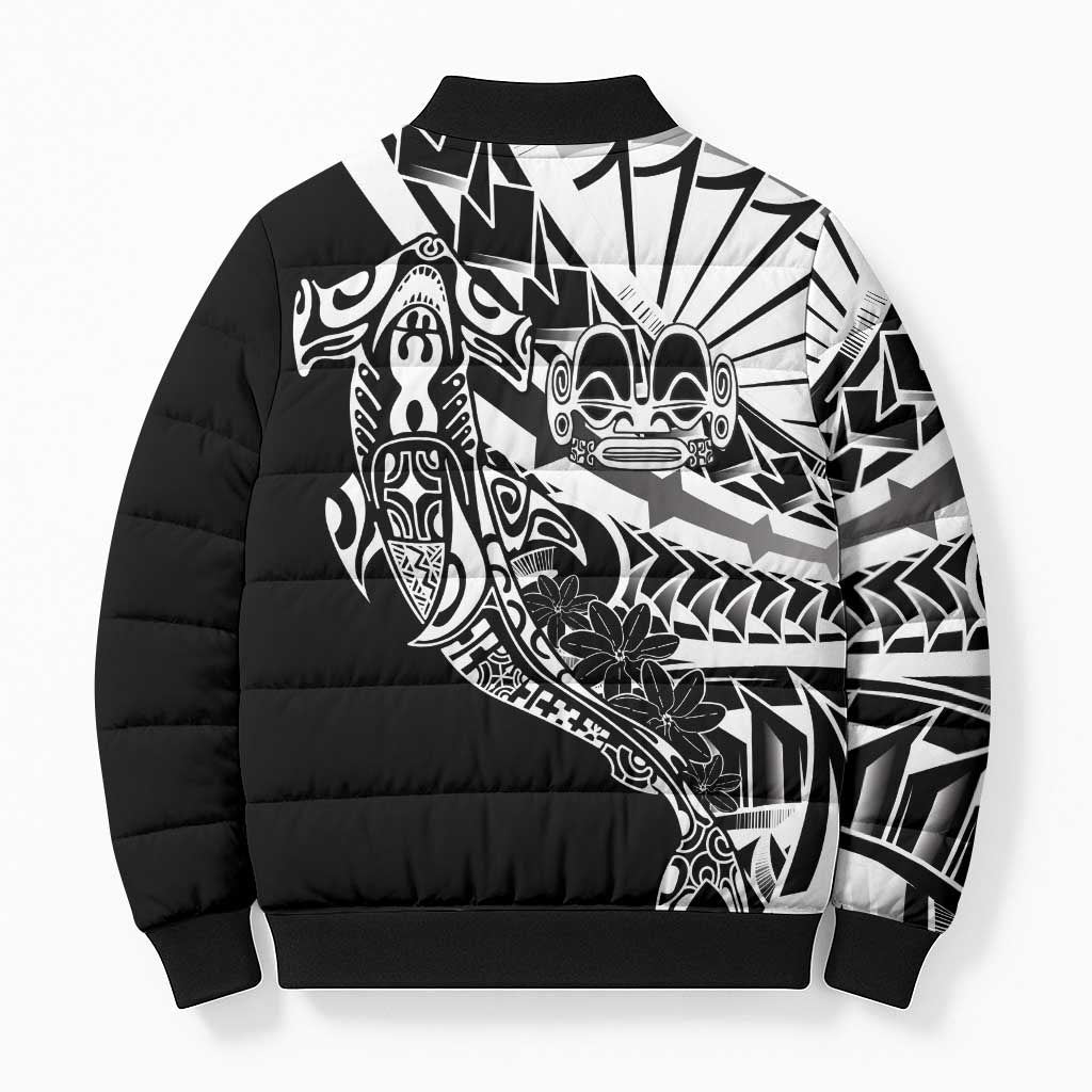 Black White Marquesas Islands Bomber Puffer Jacket Marquesan Matatiki Hammerhead Shark Patutiki LT14 - Polynesian Pride