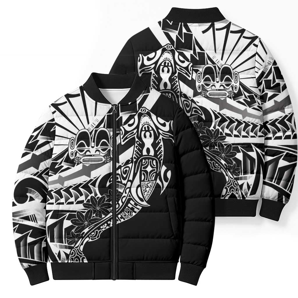 Black White Marquesas Islands Bomber Puffer Jacket Marquesan Matatiki Hammerhead Shark Patutiki LT14 - Polynesian Pride