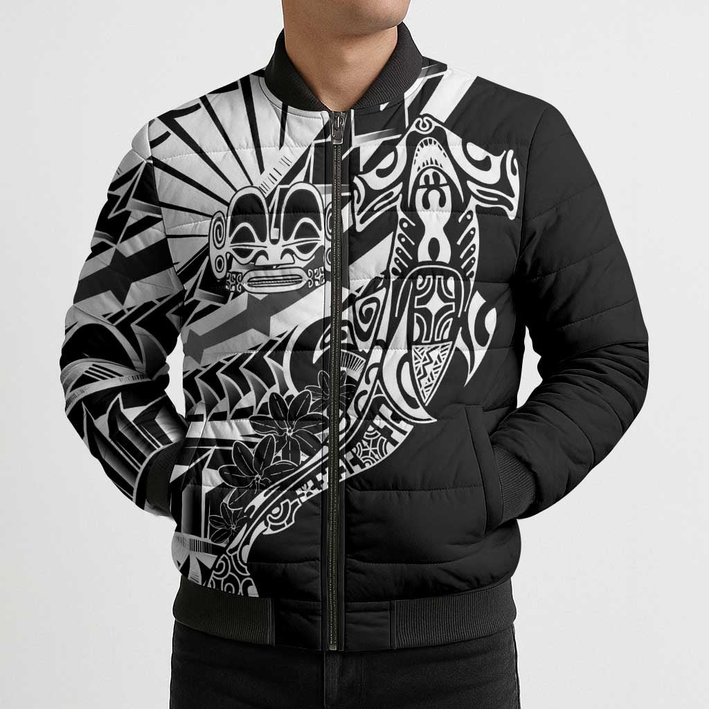 Black White Marquesas Islands Bomber Puffer Jacket Marquesan Matatiki Hammerhead Shark Patutiki LT14 - Polynesian Pride