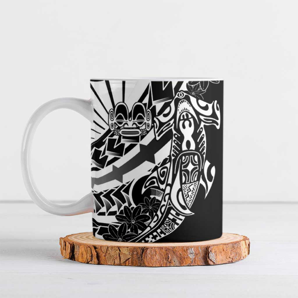 Black White Marquesas Islands Ceramic Mug Marquesan Matatiki Hammerhead Shark Patutiki LT14 Black - Polynesian Pride