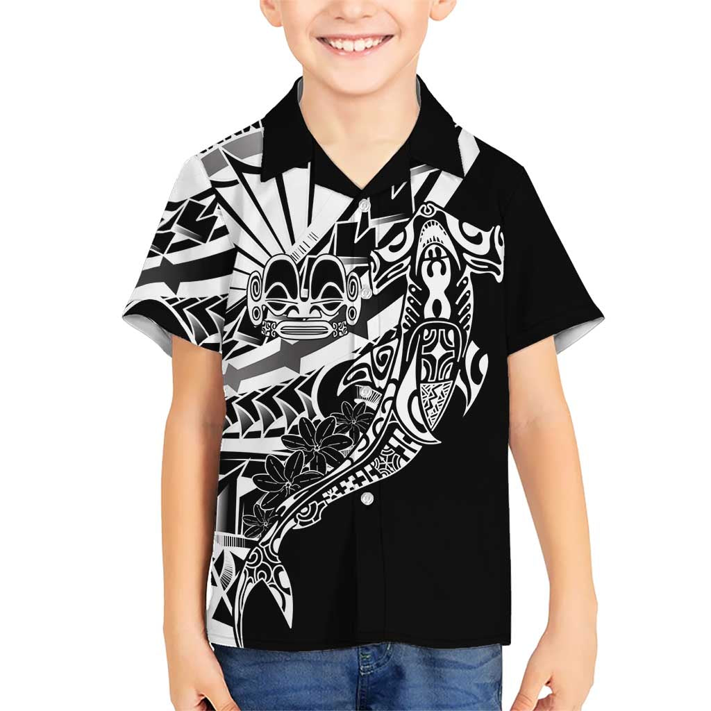 Black White Marquesas Islands Kid Hawaiian Shirt Marquesan Matatiki Hammerhead Shark Patutiki LT14 Kid Black - Polynesian Pride