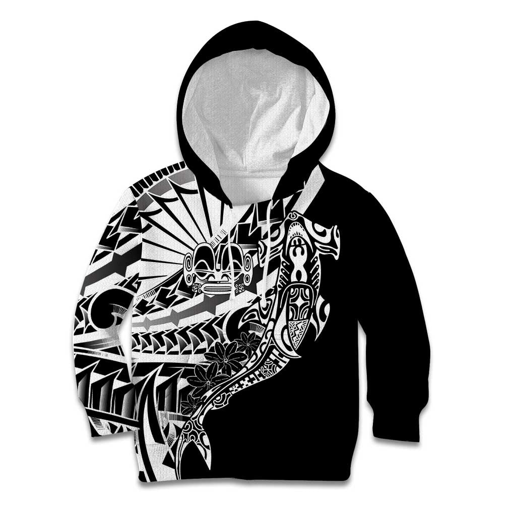 Black White Marquesas Islands Kid Hoodie Marquesan Matatiki Hammerhead Shark Patutiki LT14 Hoodie Black - Polynesian Pride