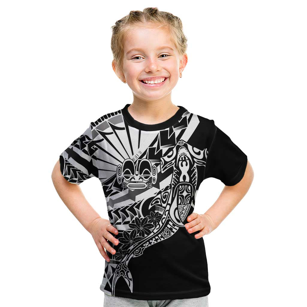 Black White Marquesas Islands Kid T Shirt Marquesan Matatiki Hammerhead Shark Patutiki LT14 Black - Polynesian Pride
