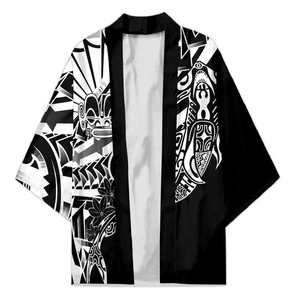 Black White Marquesas Islands Kimono Marquesan Matatiki Hammerhead Shark Patutiki LT14 Unisex Black - Polynesian Pride