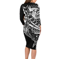 Black White Marquesas Islands Long Sleeve Bodycon Dress Marquesan Matatiki Hammerhead Shark Patutiki LT14 - Polynesian Pride