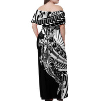 Black White Marquesas Islands Off Shoulder Maxi Dress Marquesan Matatiki Hammerhead Shark Patutiki LT14 - Polynesian Pride