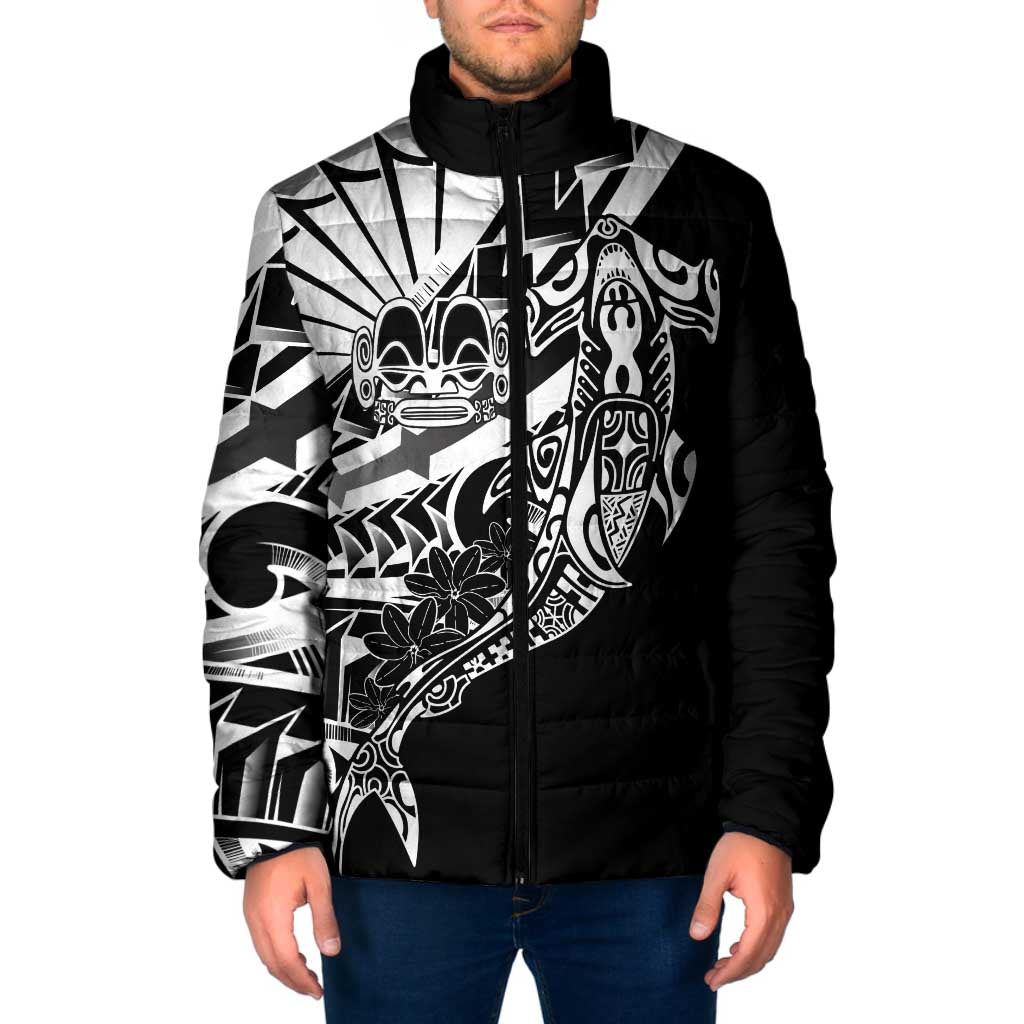 Black White Marquesas Islands Padded Jacket Marquesan Matatiki Hammerhead Shark Patutiki LT14 Men Black - Polynesian Pride