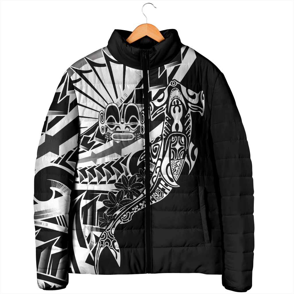 Black White Marquesas Islands Padded Jacket Marquesan Matatiki Hammerhead Shark Patutiki LT14 - Polynesian Pride