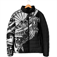 Black White Marquesas Islands Padded Jacket Marquesan Matatiki Hammerhead Shark Patutiki LT14 - Polynesian Pride